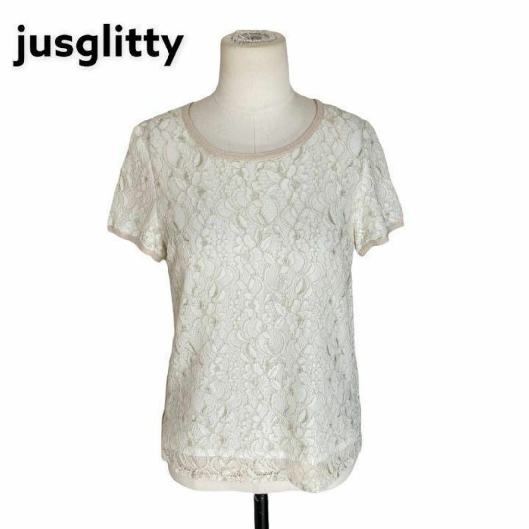 JUSGLITTY(ジャスグリッティー)のjusglitty ジャスグリッティー レース　花柄　Tシャツ　カットソー　白 レディースのトップス(シャツ/ブラウス(半袖/袖なし))の商品写真