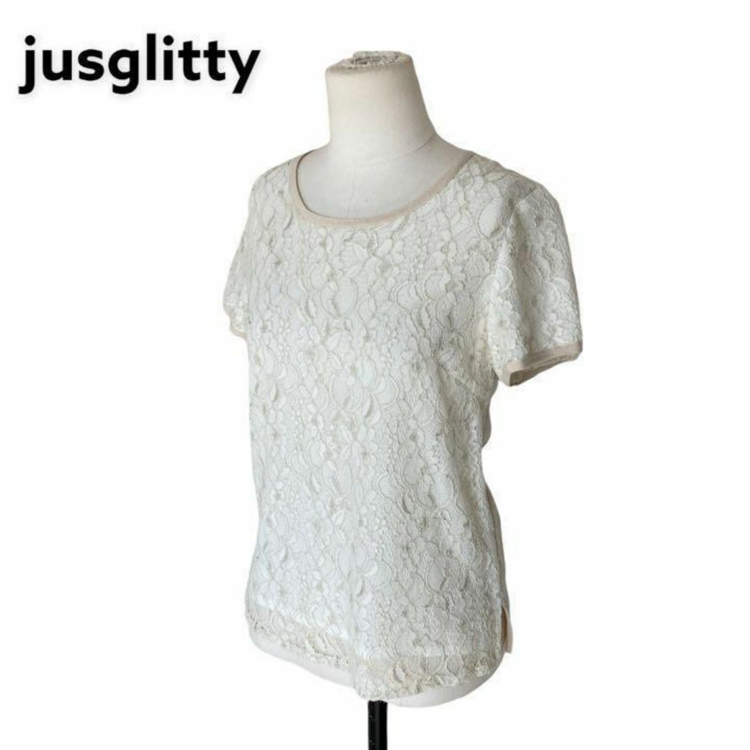 JUSGLITTY(ジャスグリッティー)のjusglitty ジャスグリッティー レース　花柄　Tシャツ　カットソー　白 レディースのトップス(シャツ/ブラウス(半袖/袖なし))の商品写真