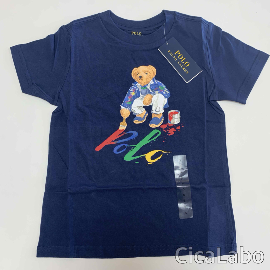 Ralph Lauren(ラルフローレン)の【新品】ラルフローレン ポロベア Tシャツ ペイント ネイビー 6 キッズ/ベビー/マタニティのキッズ服男の子用(90cm~)(Tシャツ/カットソー)の商品写真