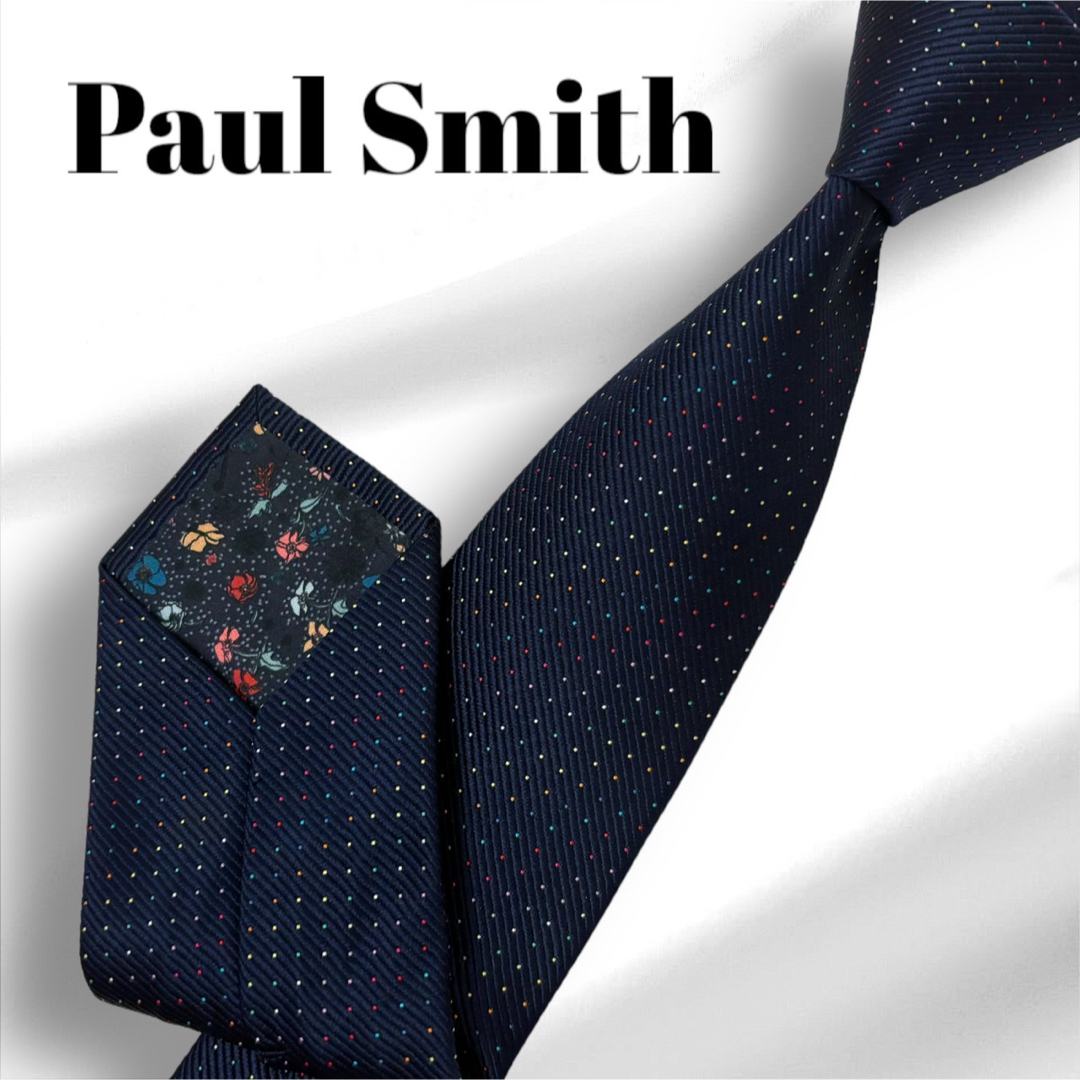 Paul Smith(ポールスミス)の【美品】Paul Smith ドット ネイビー  マルチカラー 花柄 日本製 メンズのファッション小物(ネクタイ)の商品写真