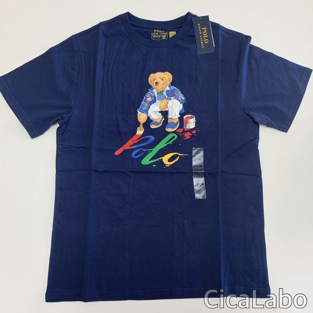 Ralph Lauren(ラルフローレン)の【新品】ラルフローレン ポロベア Tシャツ ペイント ネイビー S(8) キッズ/ベビー/マタニティのキッズ服男の子用(90cm~)(Tシャツ/カットソー)の商品写真