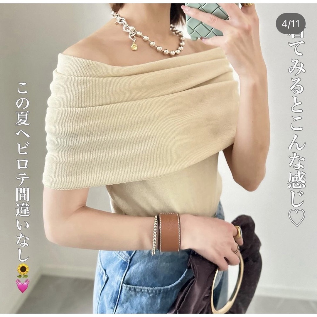 ZARA(ザラ)の【完売品】ZARA オフショルダーニットトップス S 新品タグつき　サンド レディースのトップス(ニット/セーター)の商品写真