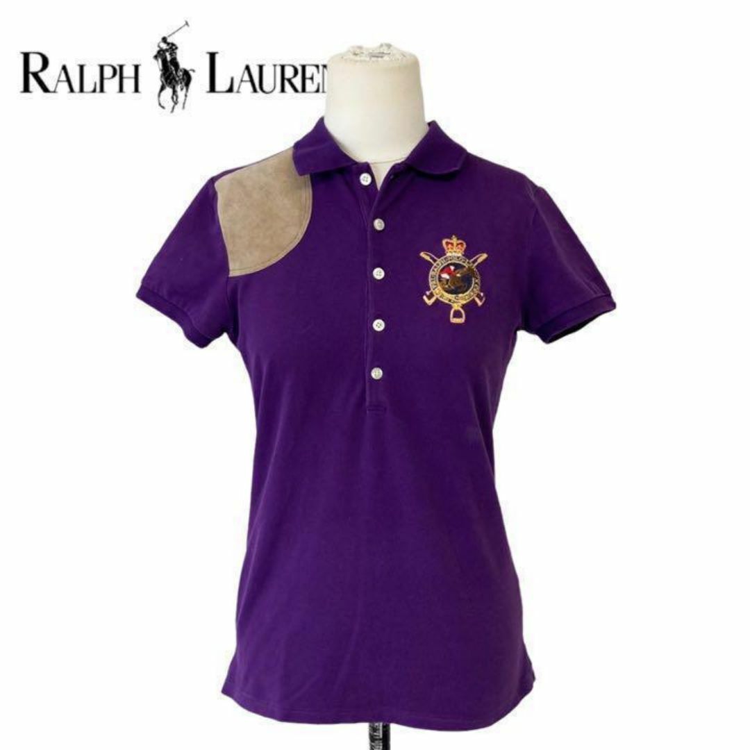 Ralph Lauren(ラルフローレン)のPOLO ラルフローレン ポロシャツ ワッペン　レザーパッチ　パープル　紫 レディースのトップス(ポロシャツ)の商品写真