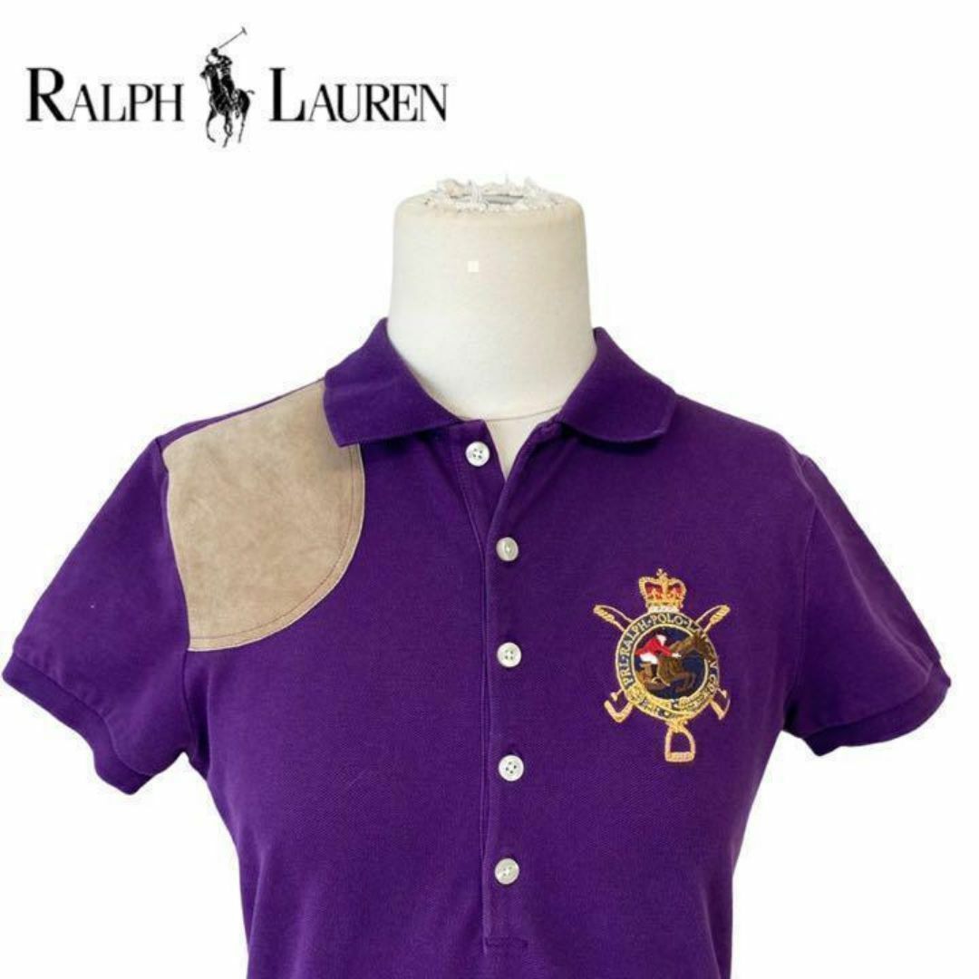 Ralph Lauren(ラルフローレン)のPOLO ラルフローレン ポロシャツ ワッペン　レザーパッチ　パープル　紫 レディースのトップス(ポロシャツ)の商品写真