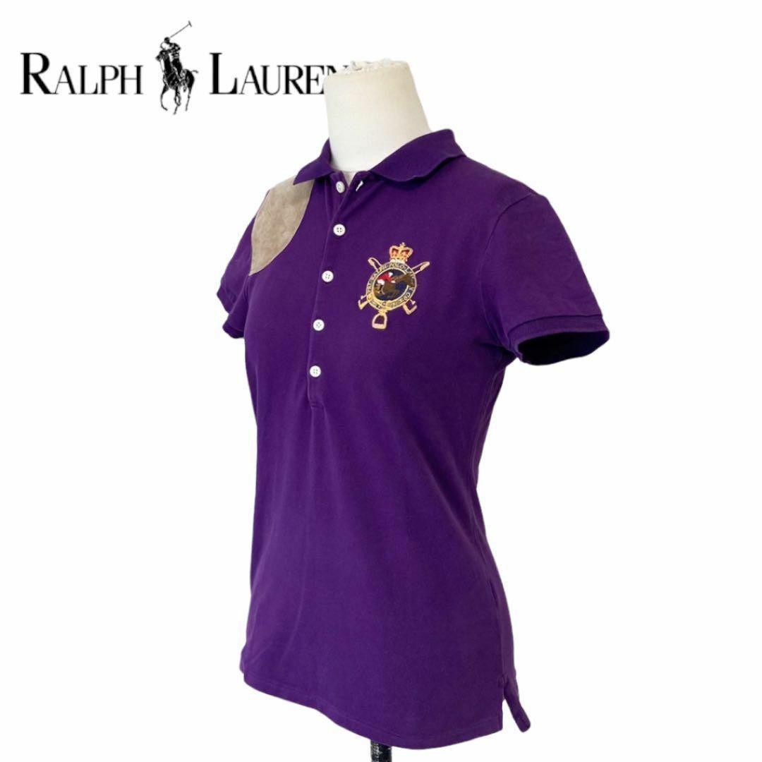 Ralph Lauren(ラルフローレン)のPOLO ラルフローレン ポロシャツ ワッペン　レザーパッチ　パープル　紫 レディースのトップス(ポロシャツ)の商品写真