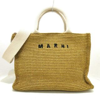 マルニ(Marni)のMARNI(マルニ) トートバッグ美品  EAST WEST スモール トート SHMP0077U0 ライトブラウン×アイボリー かごバッグ/ラフィア風/2way/ショルダーストラップ（着脱不可） コットン×ナイロン(トートバッグ)