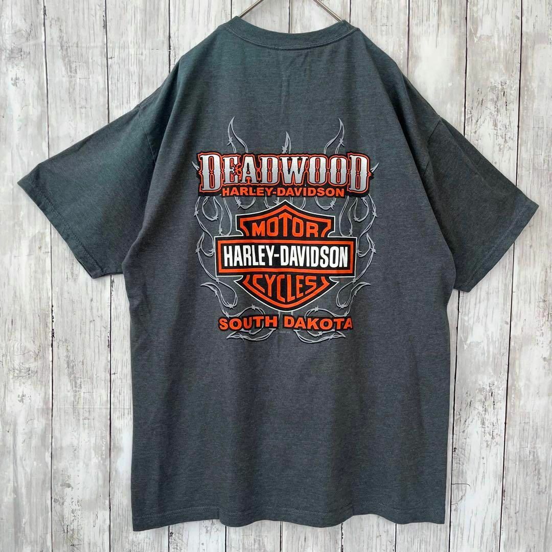 Harley Davidson(ハーレーダビッドソン)のUSA製ヴィンテージ古着　ハーレーダビッドソンバックプリントTシャツ Lグレー メンズのトップス(Tシャツ/カットソー(半袖/袖なし))の商品写真