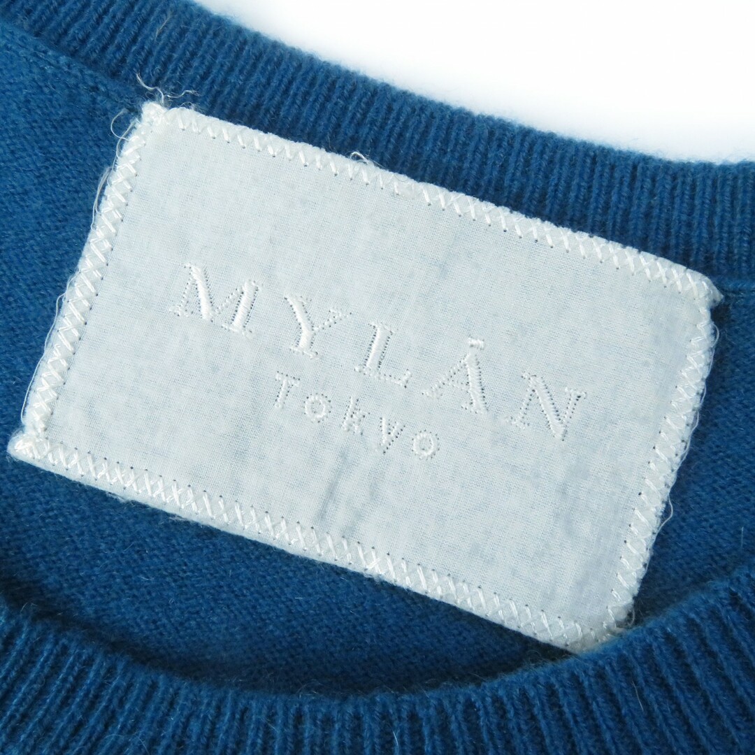 美品△MYLAN マイラン MY15AW-KR006 カシミヤ89％ 七分袖 ニット チュニック ワンピース ブルー F（約Mサイズ） 正規品 レディース シンプル◎ レディースのワンピース(ひざ丈ワンピース)の商品写真