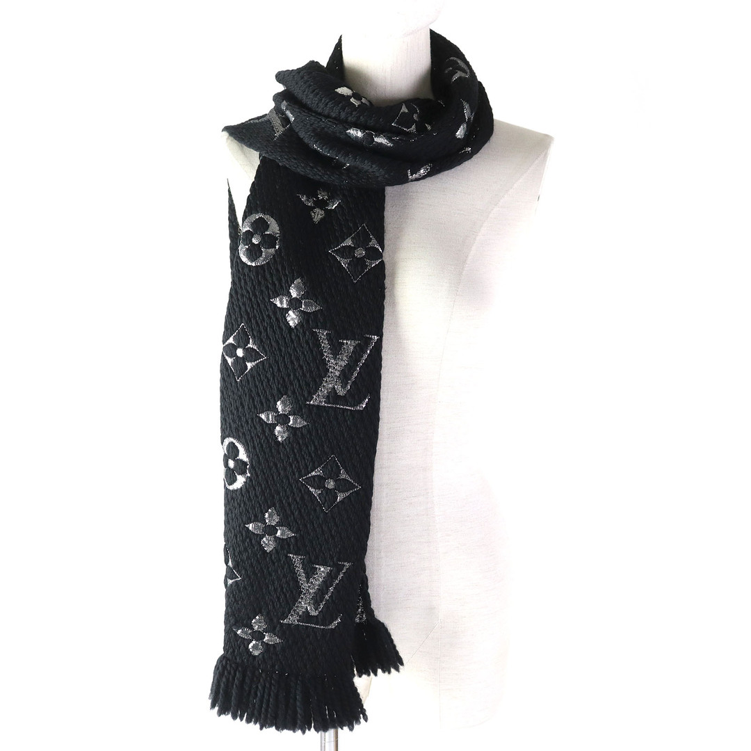 LOUIS VUITTON(ルイヴィトン)の美品△LOUIS VUITTON ルイヴィトン M75833 エシャルプ・ロゴマニアシャイン ウール シルク混 ロングマフラー ブラック 正規品 レディース レディースのファッション小物(マフラー/ショール)の商品写真