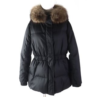 モンクレール(MONCLER)の良品△MONCLER モンクレール FATSIALFUR フォックスファー・フード・ロゴパッチ付き ダウンジャケット ブラック 4 正規品 レディース(ダウンジャケット)