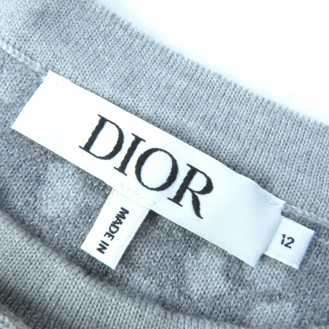 極美品△DIOR ディオール 3WBM14DRSF ウール100％ レオパード柄 ロゴ入り 長袖 ニット ワンピース グレー系 12 イタリア製 キッズ レディース可 レディースのワンピース(ひざ丈ワンピース)の商品写真