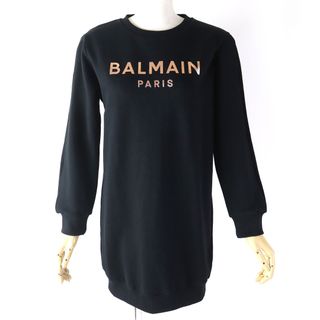 バルマン(BALMAIN)の未使用品△BALMAIN バルマン BT1B00 コットン100％ ロゴプリント デザインスリーブ スウェットワンピース ブラック 12A キッズ レディース可(ひざ丈ワンピース)