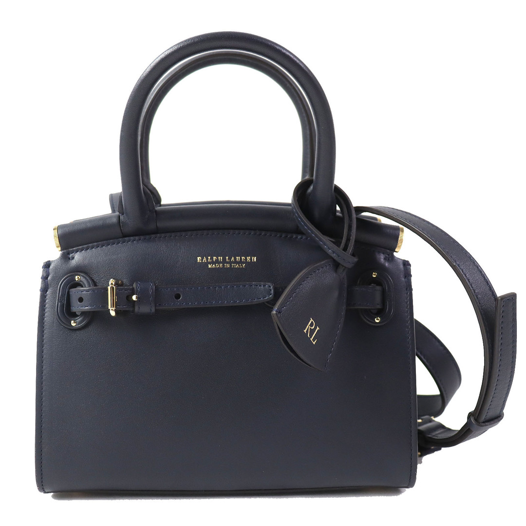 Ralph Lauren(ラルフローレン)の美品△RALPH LAUREN ラルフローレン WACLBAG0G520025410 カーフスキン ミニ RL50 ショルダーバック ハンドバッグ ネイビー 保存袋付き レディース 定価279,400円 レディースのバッグ(ハンドバッグ)の商品写真