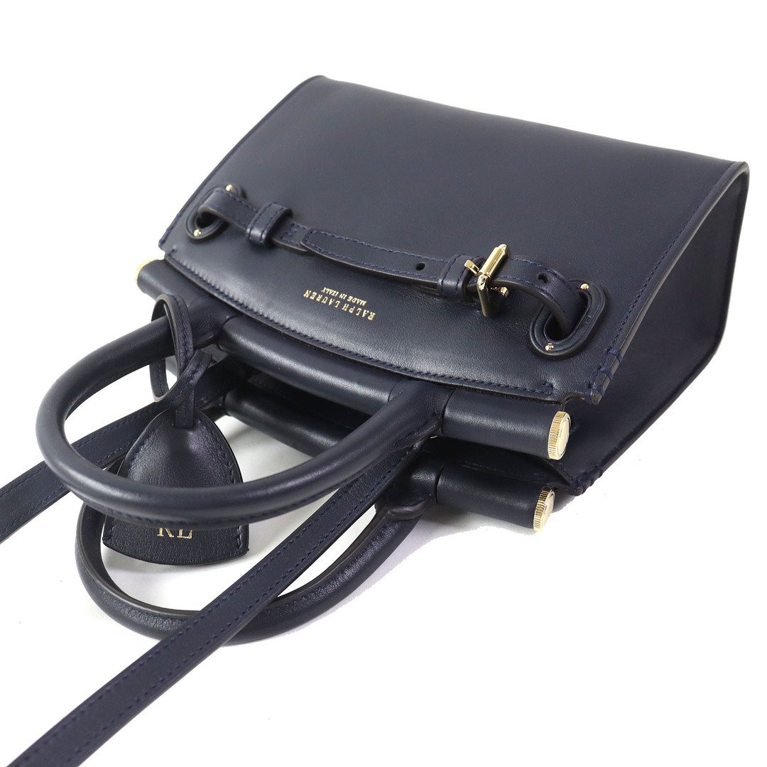 Ralph Lauren(ラルフローレン)の美品△RALPH LAUREN ラルフローレン WACLBAG0G520025410 カーフスキン ミニ RL50 ショルダーバック ハンドバッグ ネイビー 保存袋付き レディース 定価279,400円 レディースのバッグ(ハンドバッグ)の商品写真