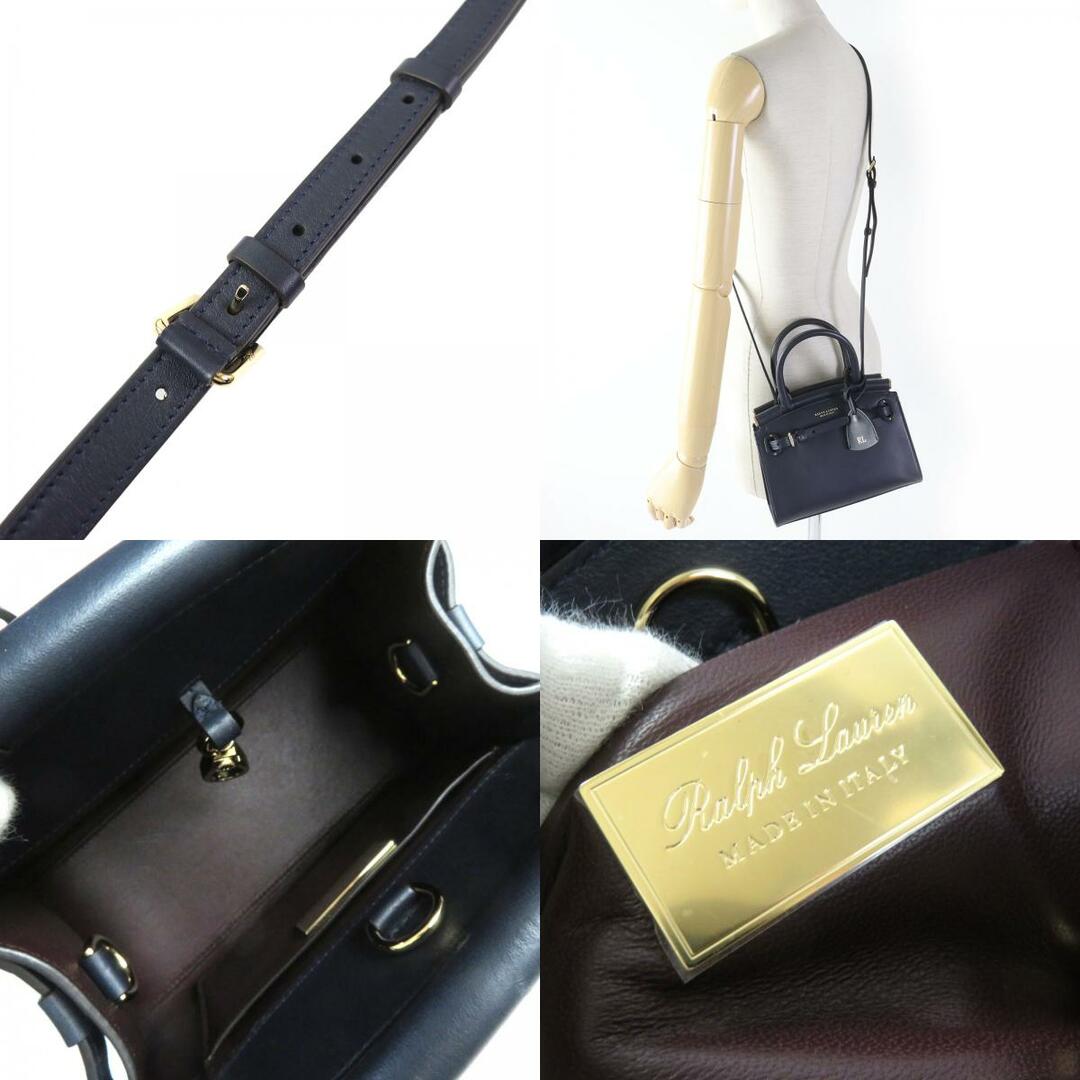 Ralph Lauren(ラルフローレン)の美品△RALPH LAUREN ラルフローレン WACLBAG0G520025410 カーフスキン ミニ RL50 ショルダーバック ハンドバッグ ネイビー 保存袋付き レディース 定価279,400円 レディースのバッグ(ハンドバッグ)の商品写真