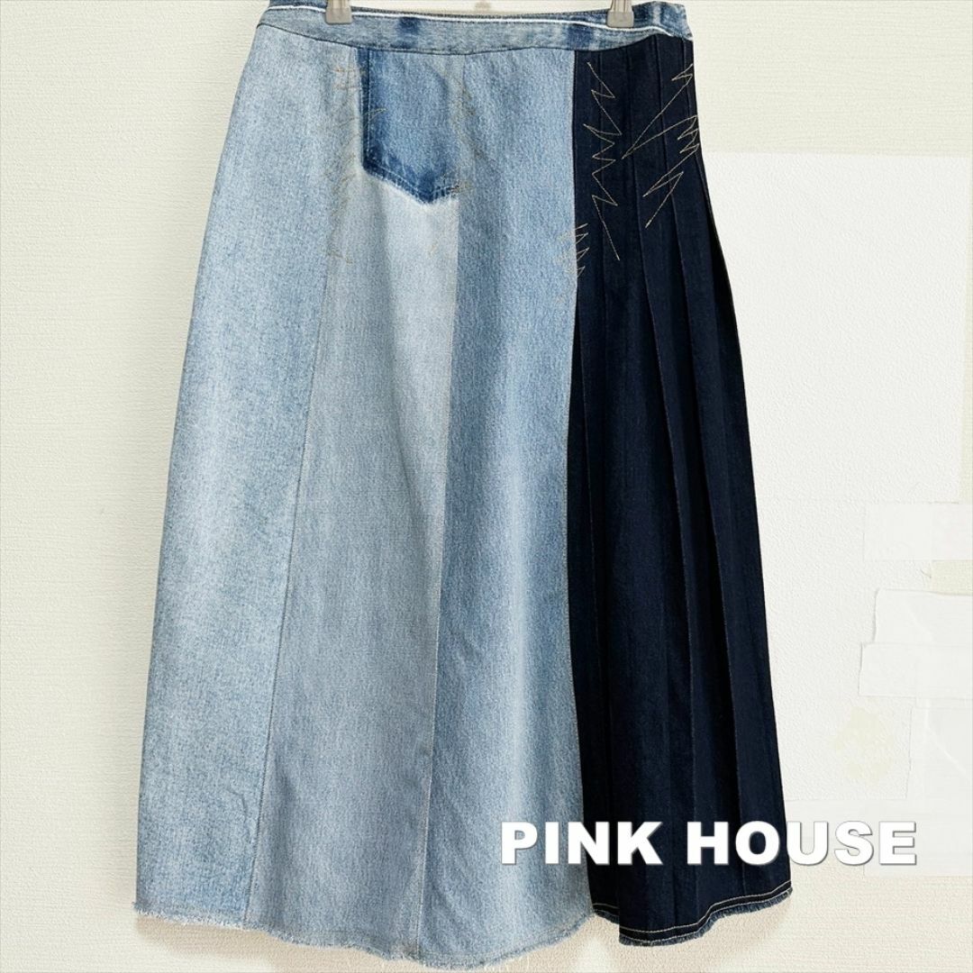 PINK HOUSE(ピンクハウス)の【PINK HOUSE】poin blue ヴィンテージ配色切替 デニムスカート レディースのスカート(ロングスカート)の商品写真