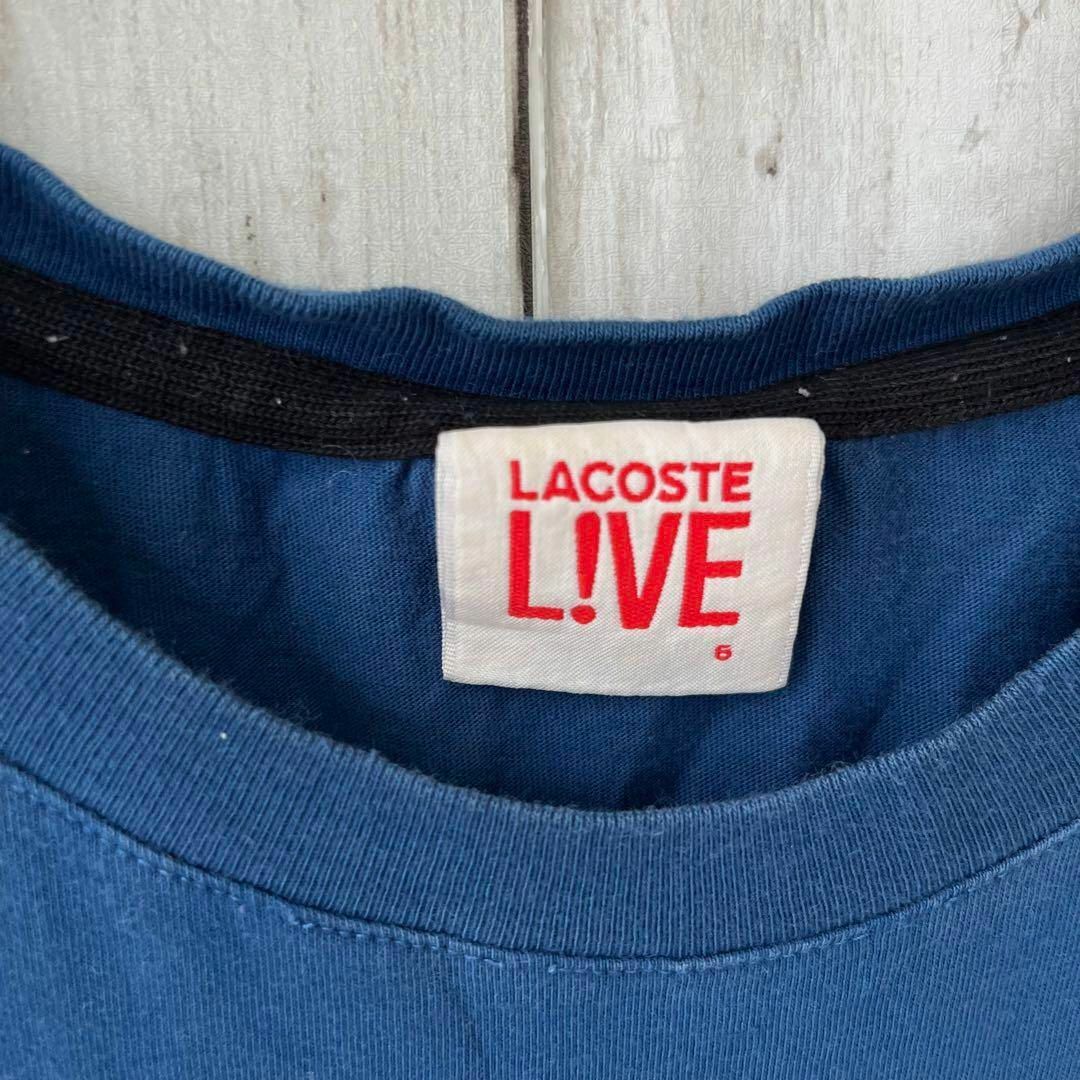 LACOSTE(ラコステ)のメンズ古着　LACOSTEラコステ　プリントTシャツ　サイズL ブルー　ワニ刺繍 メンズのトップス(Tシャツ/カットソー(半袖/袖なし))の商品写真