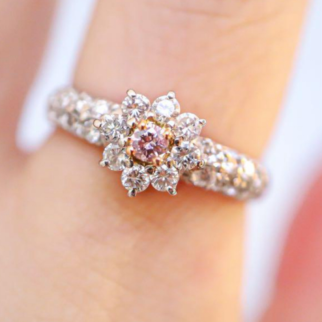 天然ピンクダイヤモンド　パヴェリング レディースのアクセサリー(リング(指輪))の商品写真