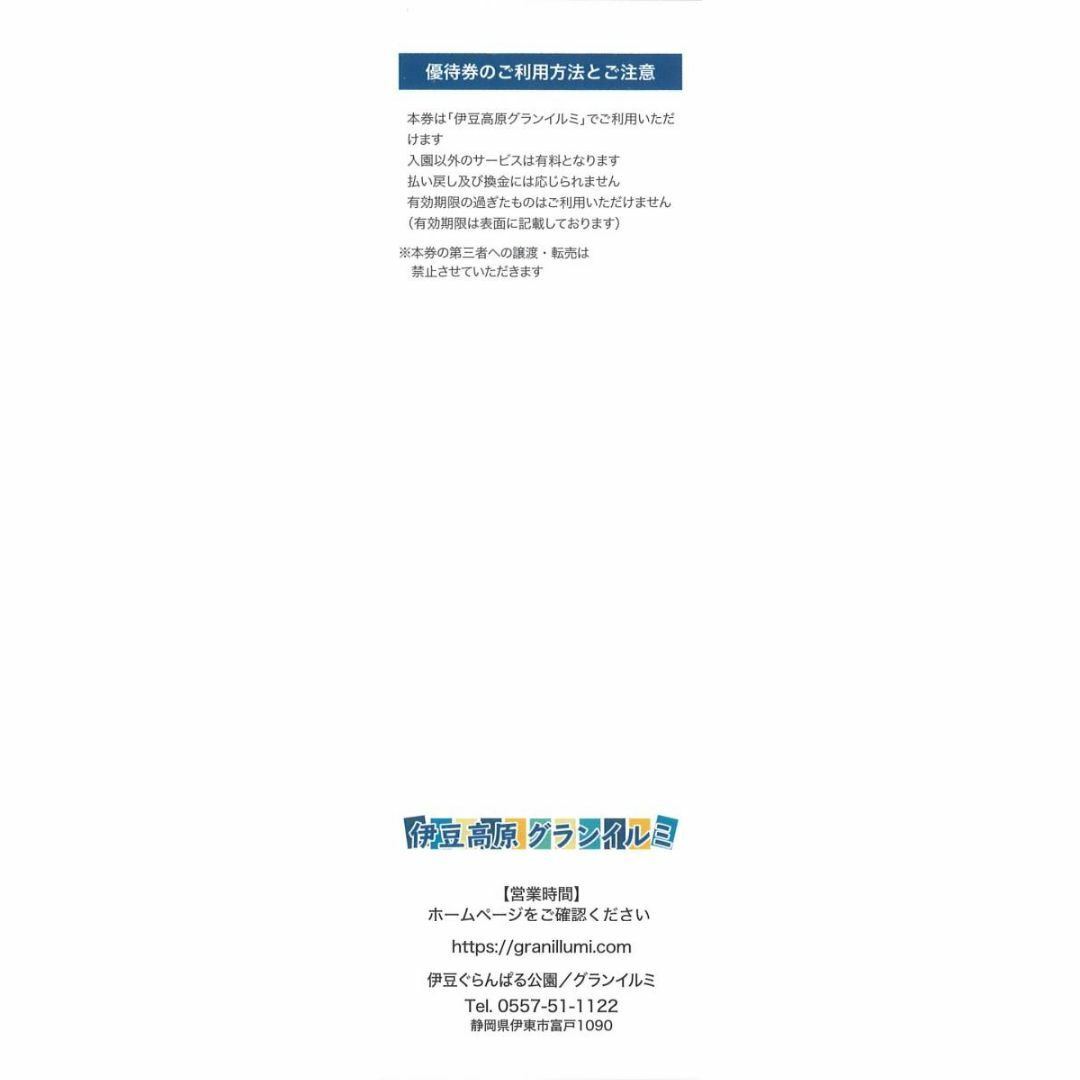 伊豆高原グランイルミ 全日ご招待券５枚 チケットの施設利用券(遊園地/テーマパーク)の商品写真