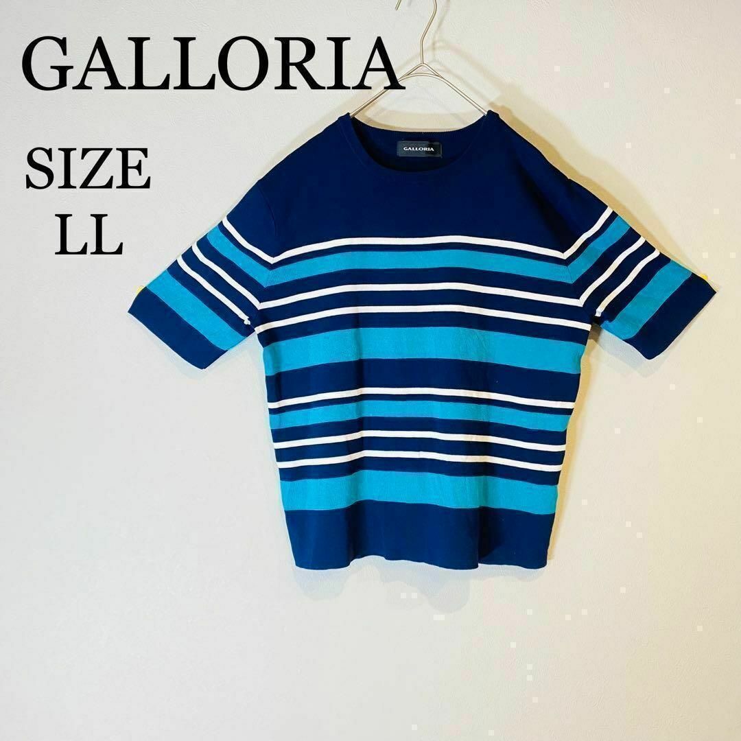 GALLORIA ニット　半袖　ボーダー　レーヨンイトーヨーカ堂　青　白　LL レディースのトップス(ニット/セーター)の商品写真