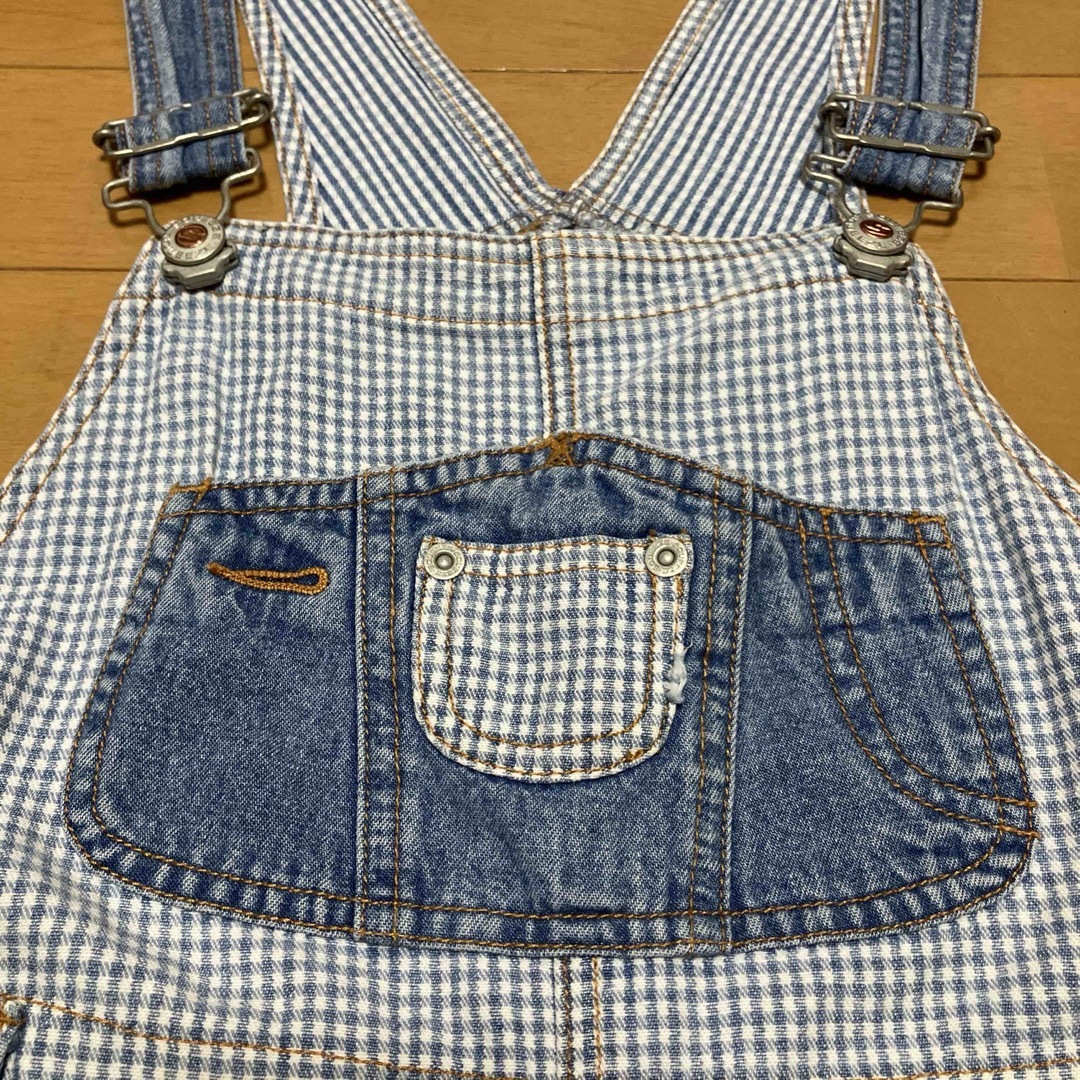 オーバーオール　デニム　ギンガムチェック　150 キッズ/ベビー/マタニティのキッズ服女の子用(90cm~)(パンツ/スパッツ)の商品写真