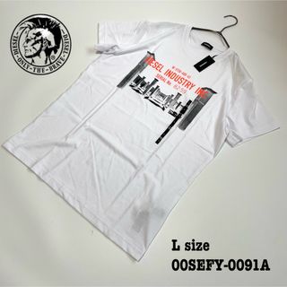 ディーゼル(DIESEL)の【新品】L ディーゼル Tシャツ 半袖 ロゴ プリント Uネック 白 ホワイト(Tシャツ/カットソー(半袖/袖なし))