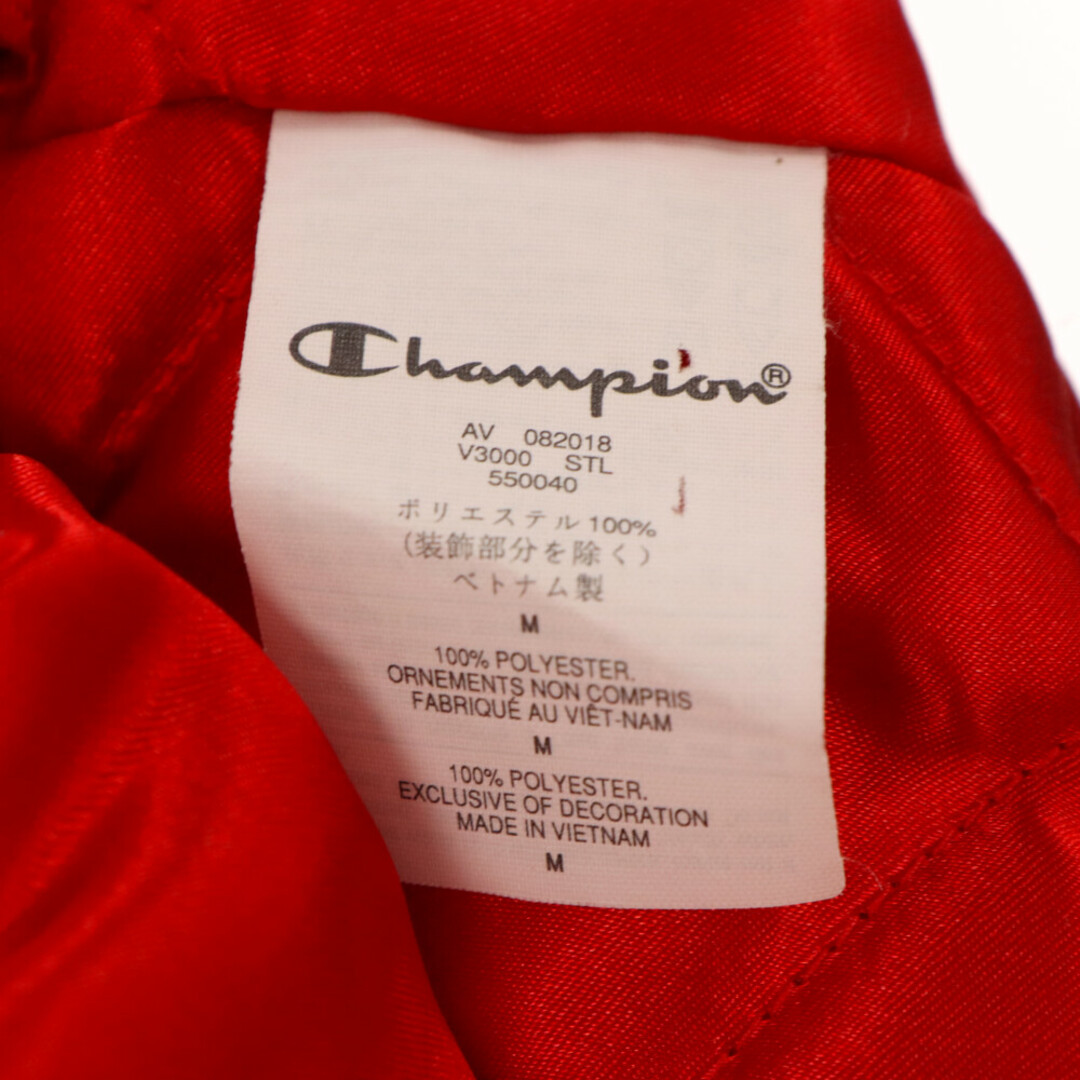 Supreme(シュプリーム)のSUPREME シュプリーム 18AW×champion hooded satin varsity jacket×チャンピオン フーデッドバーシティジャケット レッド メンズのジャケット/アウター(フライトジャケット)の商品写真