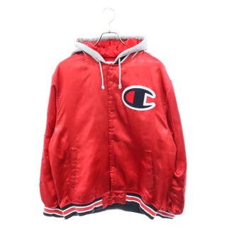 シュプリーム(Supreme)のSUPREME シュプリーム 18AW×champion hooded satin varsity jacket×チャンピオン フーデッドバーシティジャケット レッド(フライトジャケット)