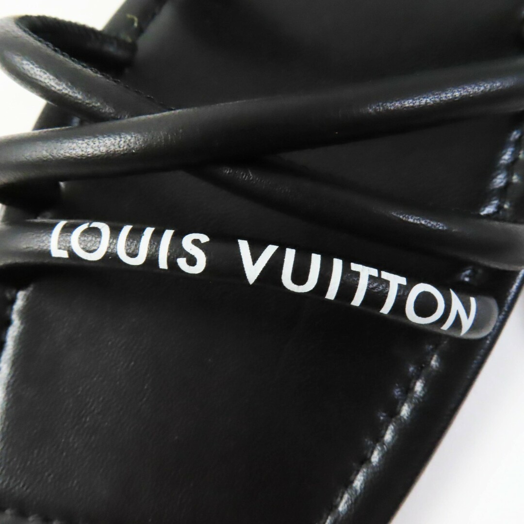LOUIS VUITTON(ルイヴィトン)の美品◎LOUIS VUITTON ルイヴィトン レザー アイコンロゴ ストラップ スクエアトゥ フラット サンダル ブラック 36.5 イタリア製 レディース レディースの靴/シューズ(サンダル)の商品写真
