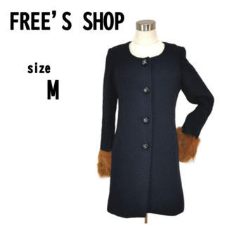 【M】FREE'S SHOP フリーズショップ ノーカラー コート ウール50%(ノーカラージャケット)