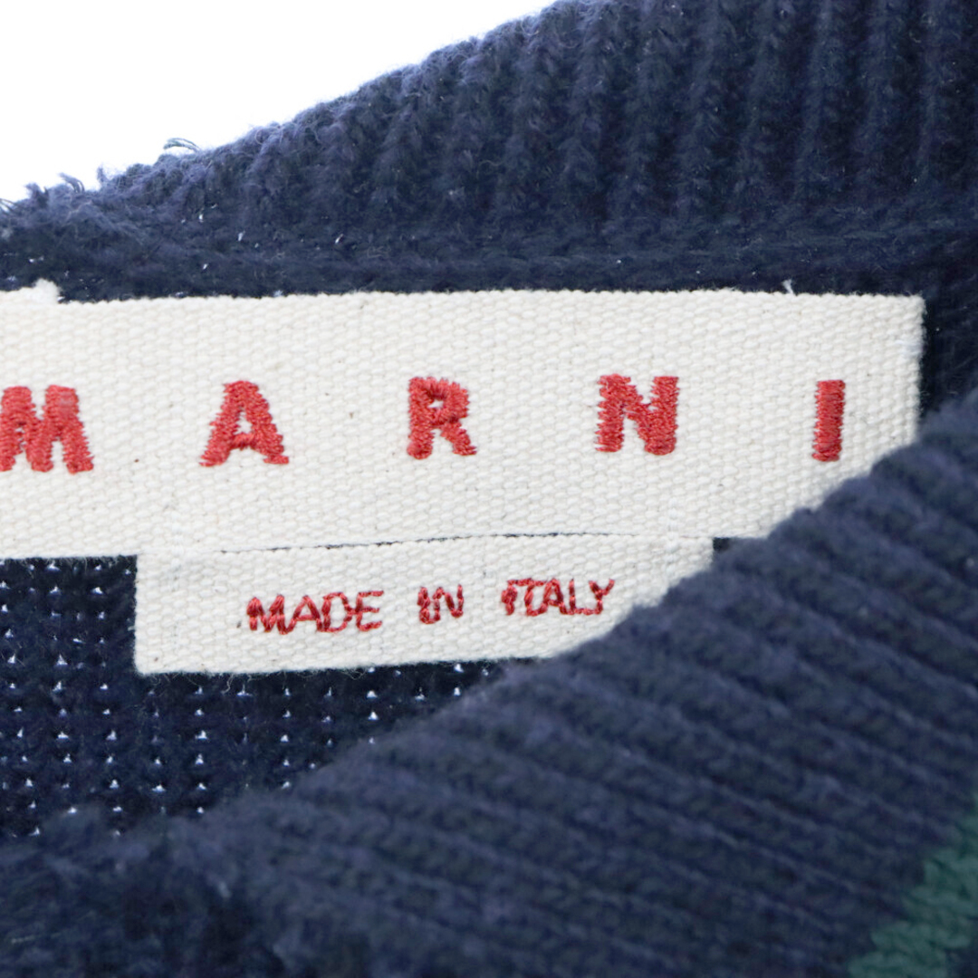 Marni(マルニ)のMARNI マルニ 22AW ロゴポケット カットオフデザイン ニット セーター ネイビー/グリーン GCMG0246Q2 メンズのトップス(ニット/セーター)の商品写真