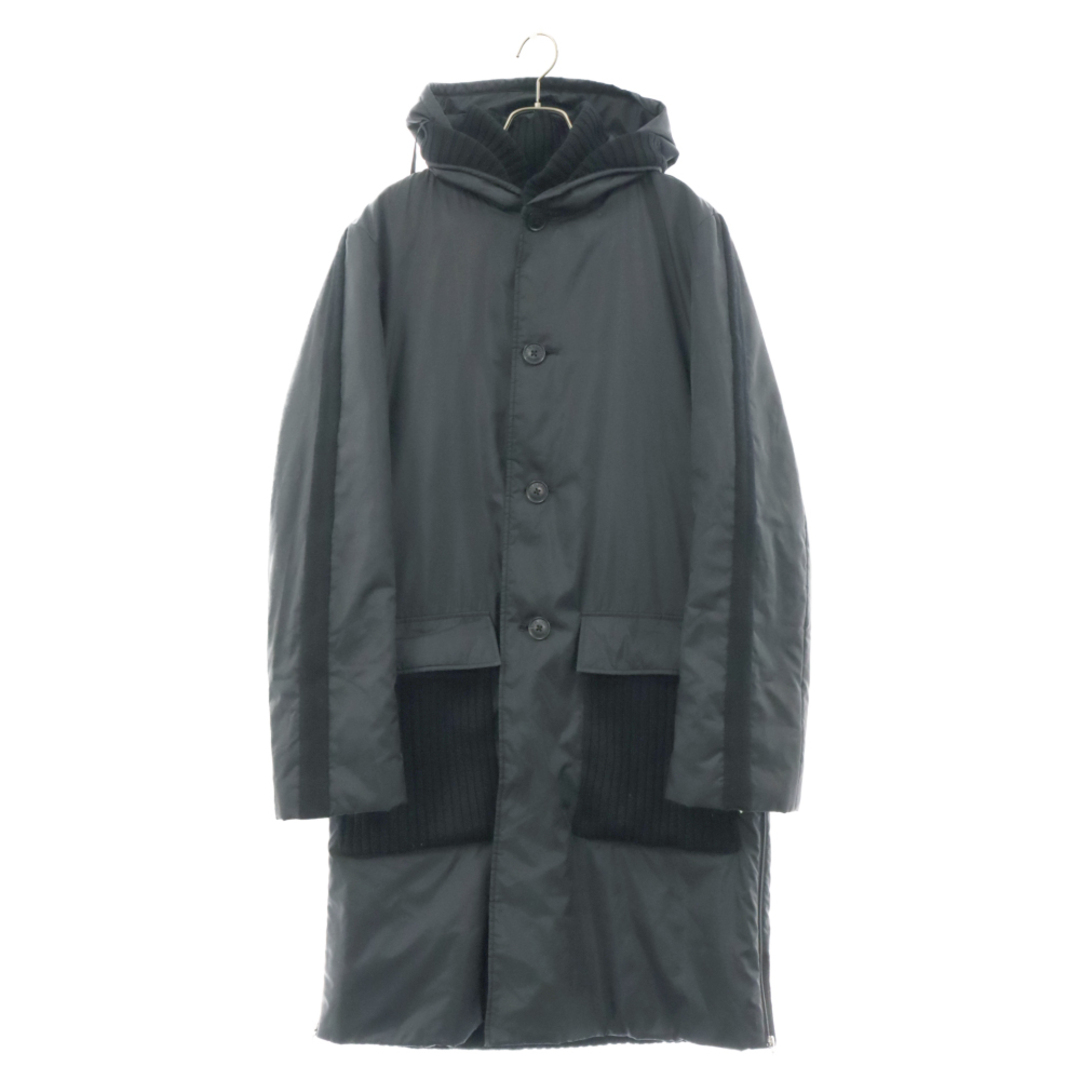 BURBERRY BLACK LABEL(バーバリーブラックレーベル)のBURBERRY BLACK LABEL バーバリー ブラックレーベル ニット切替 裏地チェックフード付き ナイロンコート ブラック BMP00-999 メンズのジャケット/アウター(フライトジャケット)の商品写真