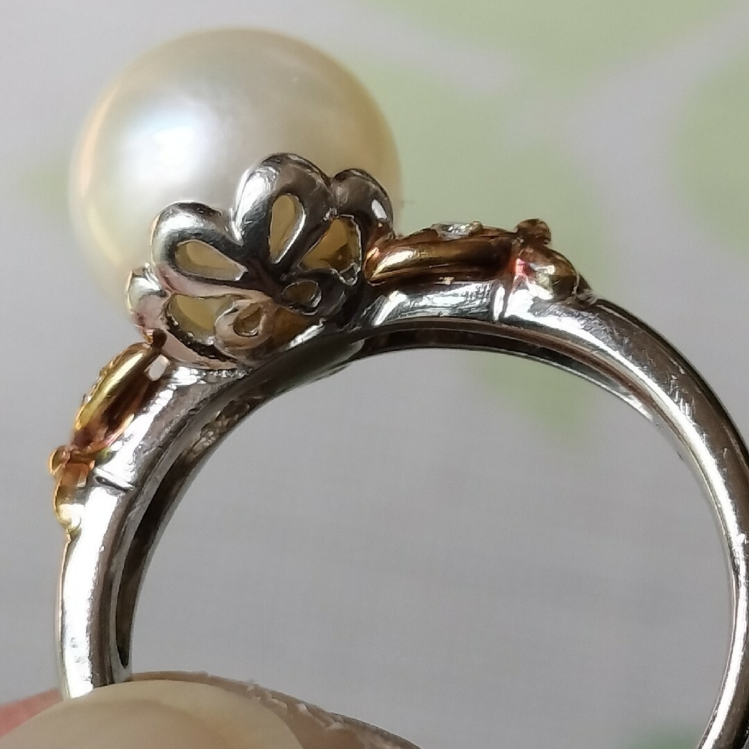 Pt900K18大粒アコヤ真珠リング レディースのアクセサリー(リング(指輪))の商品写真