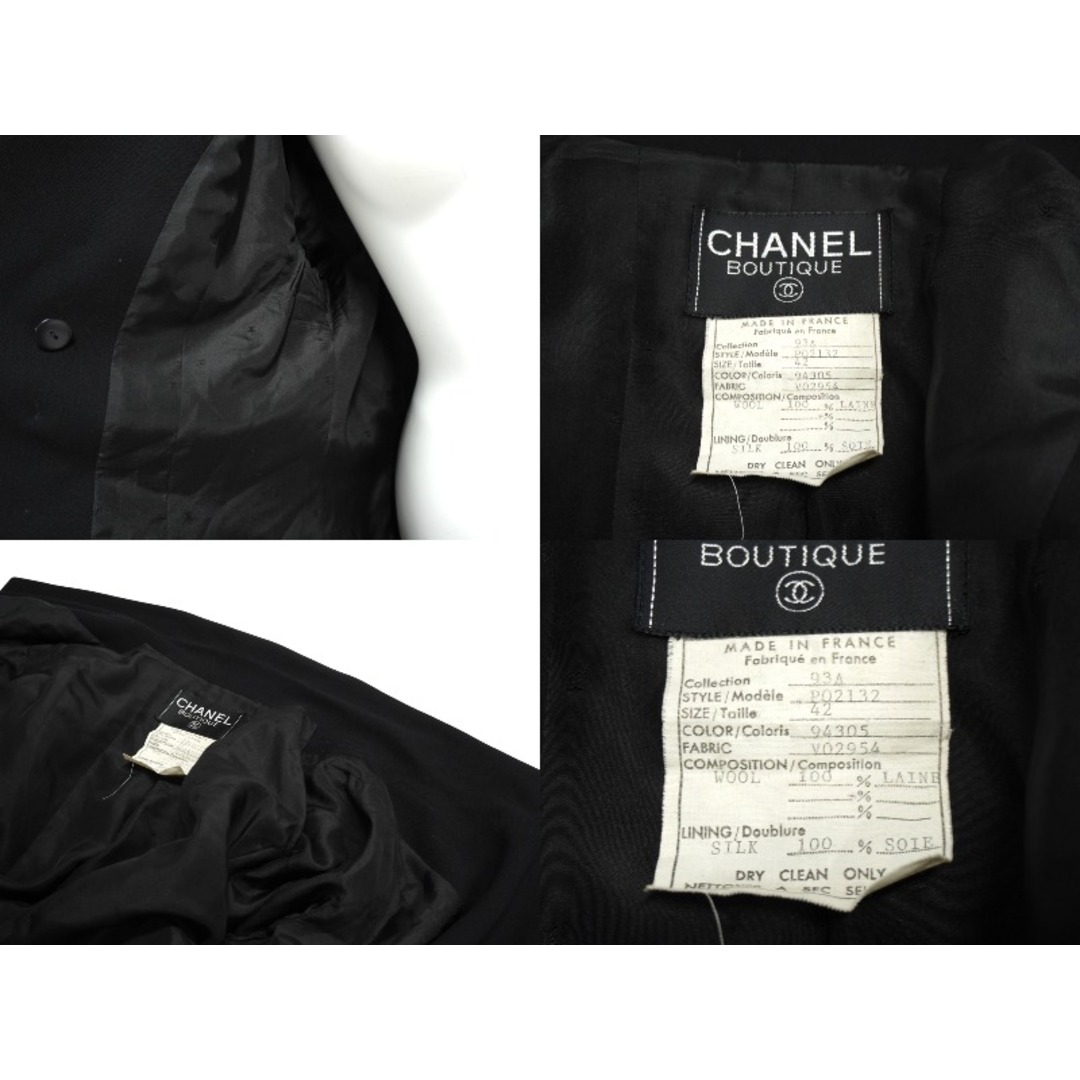 CHANEL(シャネル)の極美品 CHANEL シャネル ダブル ジャケット ブラック ココボタン ココマーク 93A P02132 ロゴ シルク アウター サイズ42 中古 62603 レディースのジャケット/アウター(その他)の商品写真