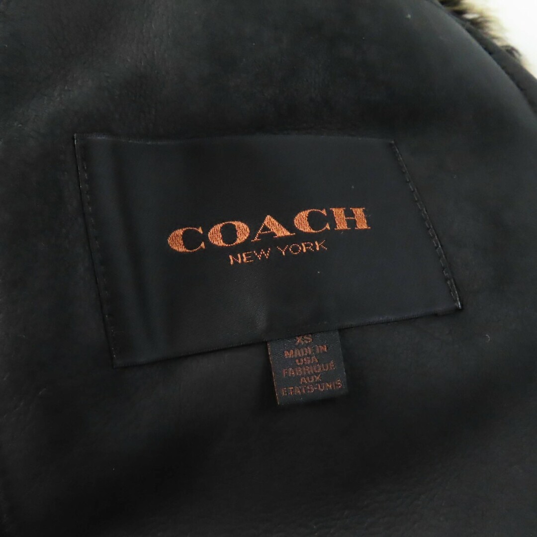 COACH(コーチ)の極美品★COACH コーチ レザー使い ノーカラー ポケット付 ムートンコート ブラウン系 XS(日本Mサイズ相当） USA製 正規品 レディース レディースのジャケット/アウター(ムートンコート)の商品写真