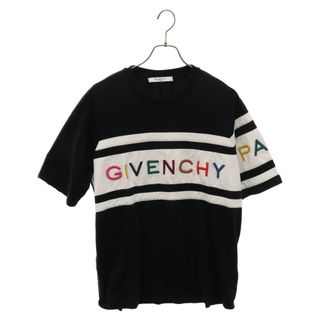 GIVENCHY ジバンシィ 20SS レインボーロゴ刺繍 クルーネック カットソー 半袖Tシャツ ブラック BW706V3Z1X