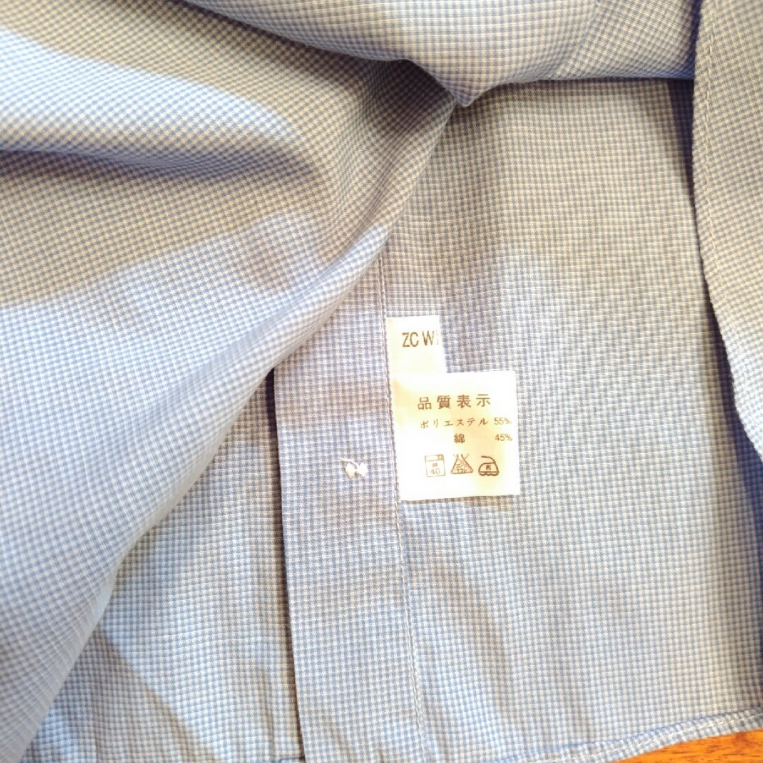 メンズ長袖ワイシャツ　Lサイズ　ブルーチェック　リメイク材料　作業着 メンズのトップス(シャツ)の商品写真