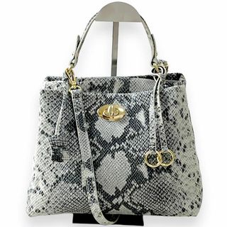 ペレボルサ(PELLE BORSA)のペレボルサ パイソン柄 ターンロック ショルダー ハンドバッグ 2way 本革(ショルダーバッグ)