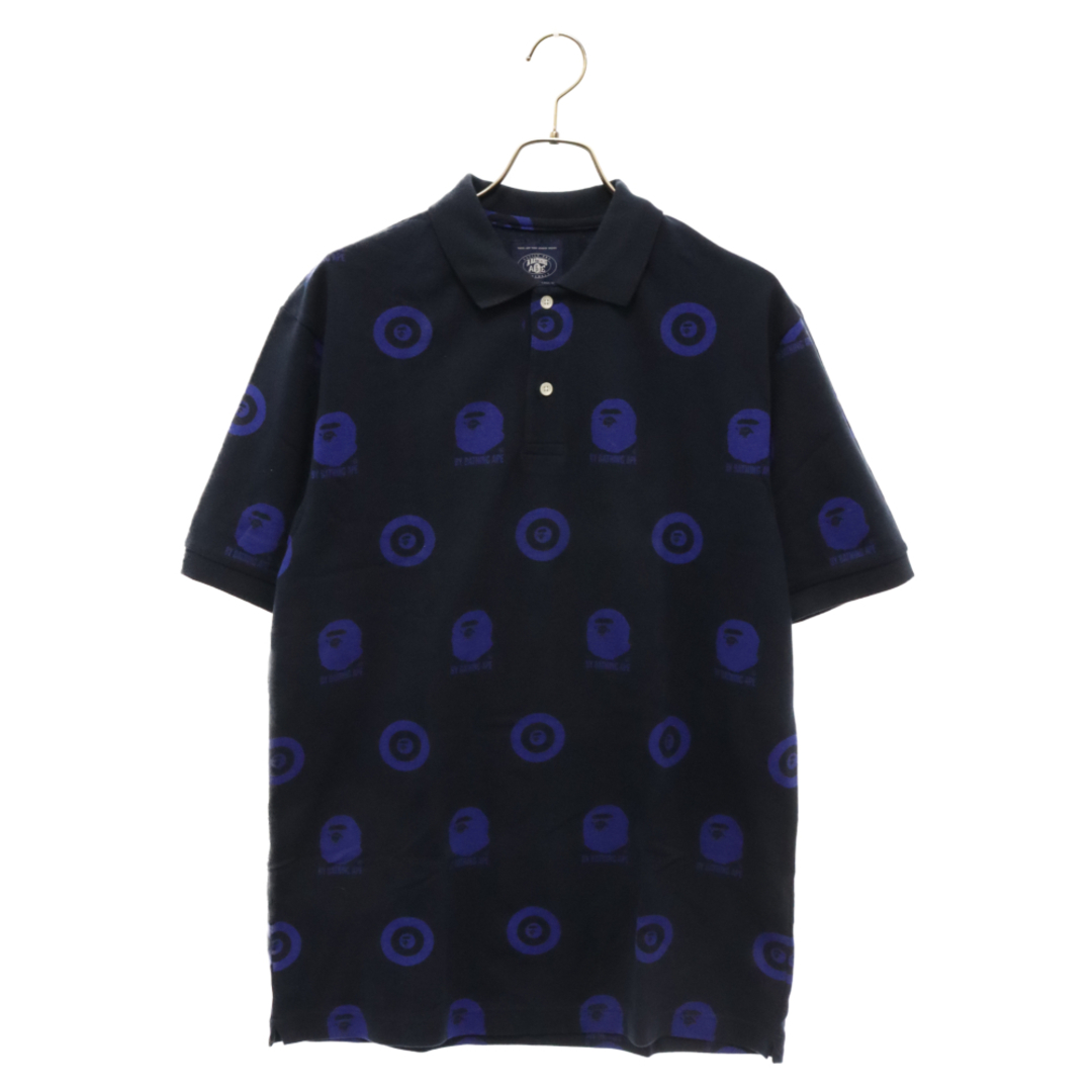 A BATHING APE(アベイシングエイプ)のA BATHING APE アベイシングエイプ 総柄 半袖ポロシャツ 1920‐112‐022 ネイビー メンズのトップス(シャツ)の商品写真