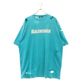 Balenciaga - BALENCIAGA バレンシアガ 21SS Caps Destroyed Flatground Tee デストロイフラットグラウンドTシャツ 半袖カットソー ダメージ加工 651795 TKVB8 ブルー