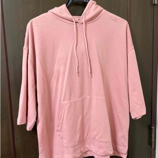WEGO - wego ミニ裏毛7分袖ビッグプルパーカー ピンク