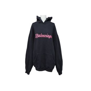 BALENCIAGA バレンシアガ バービーロゴプリントプルオーバーパーカー 19AW ブラック 583215 TFV60 サイズL 美品 中古 62641