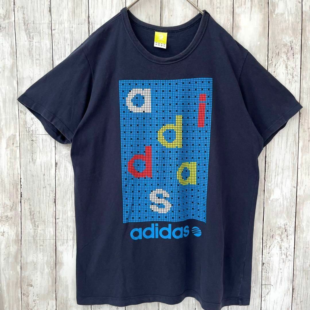 adidas(アディダス)のメンズ古着　ADIDASアディダス　ビッグプリントTシャツLネイビーユニセックス メンズのトップス(Tシャツ/カットソー(半袖/袖なし))の商品写真