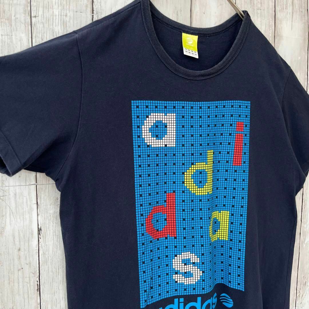 adidas(アディダス)のメンズ古着　ADIDASアディダス　ビッグプリントTシャツLネイビーユニセックス メンズのトップス(Tシャツ/カットソー(半袖/袖なし))の商品写真