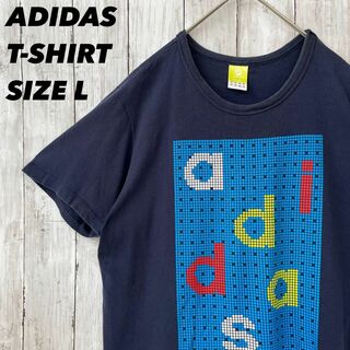 アディダス(adidas)のメンズ古着　ADIDASアディダス　ビッグプリントTシャツLネイビーユニセックス(Tシャツ/カットソー(半袖/袖なし))