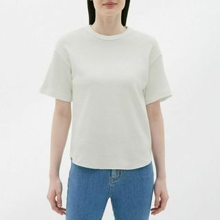 ジーユー(GU)のジーユー　ワッフルT　半袖　tシャツ　カットソー　半袖tシャツ　レディース　夏服(Tシャツ(半袖/袖なし))