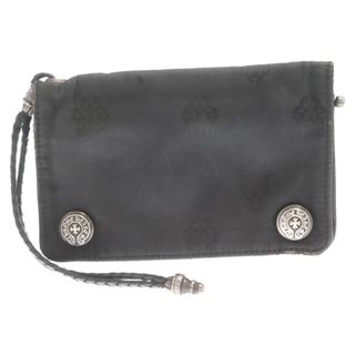 クロムハーツ(Chrome Hearts)のCHROME HEARTS クロムハーツ 2ZIP 2ジップナイロン ストラップ付ホースシューボタンナイロンウォレット財布 ブラック×シルバー(折り財布)