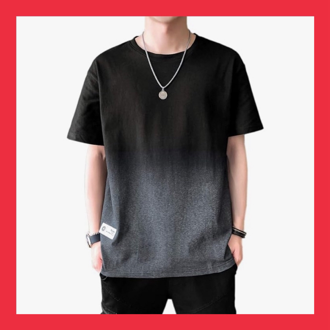 Tシャツ メンズ 半袖 夏服 綿 ビッグt グラデーション ブラック XL メンズのトップス(Tシャツ/カットソー(半袖/袖なし))の商品写真