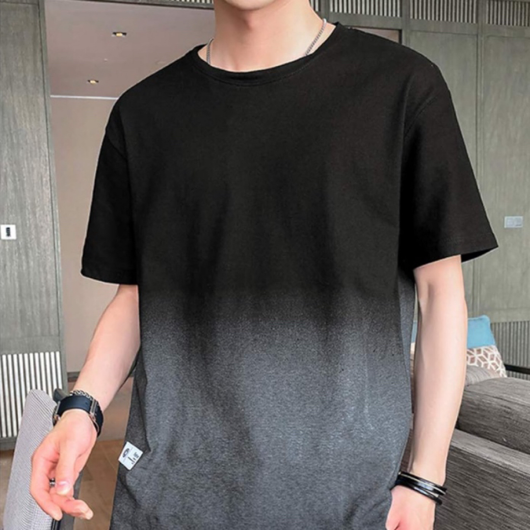 Tシャツ メンズ 半袖 夏服 綿 ビッグt グラデーション ブラック XL メンズのトップス(Tシャツ/カットソー(半袖/袖なし))の商品写真