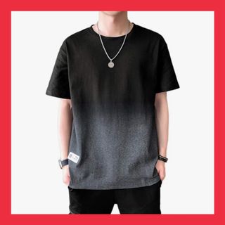 Tシャツ メンズ 半袖 夏服 綿 ビッグt グラデーション ブラック XL(Tシャツ/カットソー(半袖/袖なし))